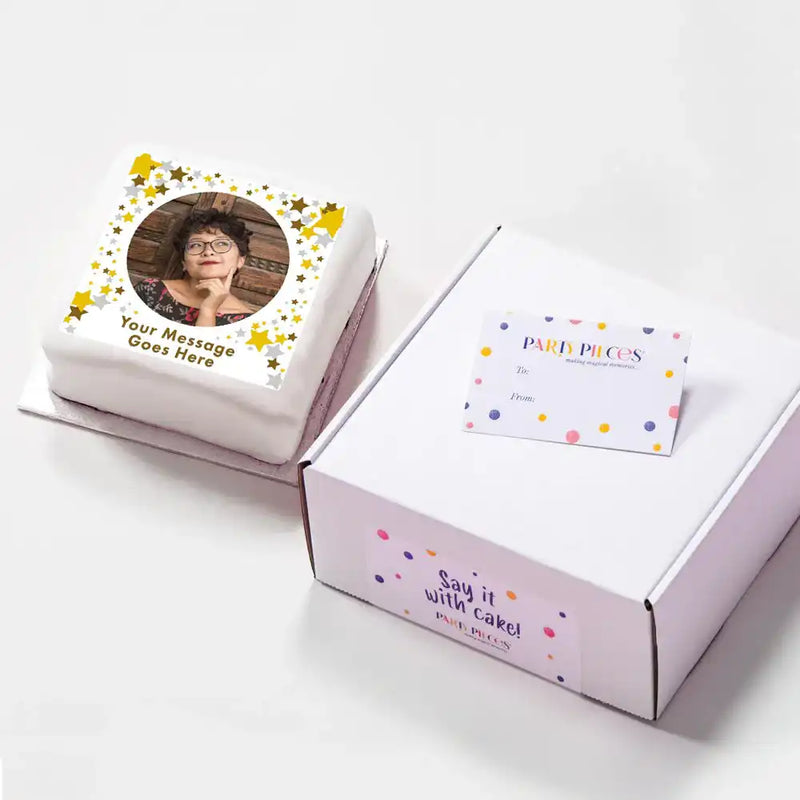 Personalised Photo Cake - Metallics Confetti Photo & Message Small (up to 6 small portions) Personalised Cake