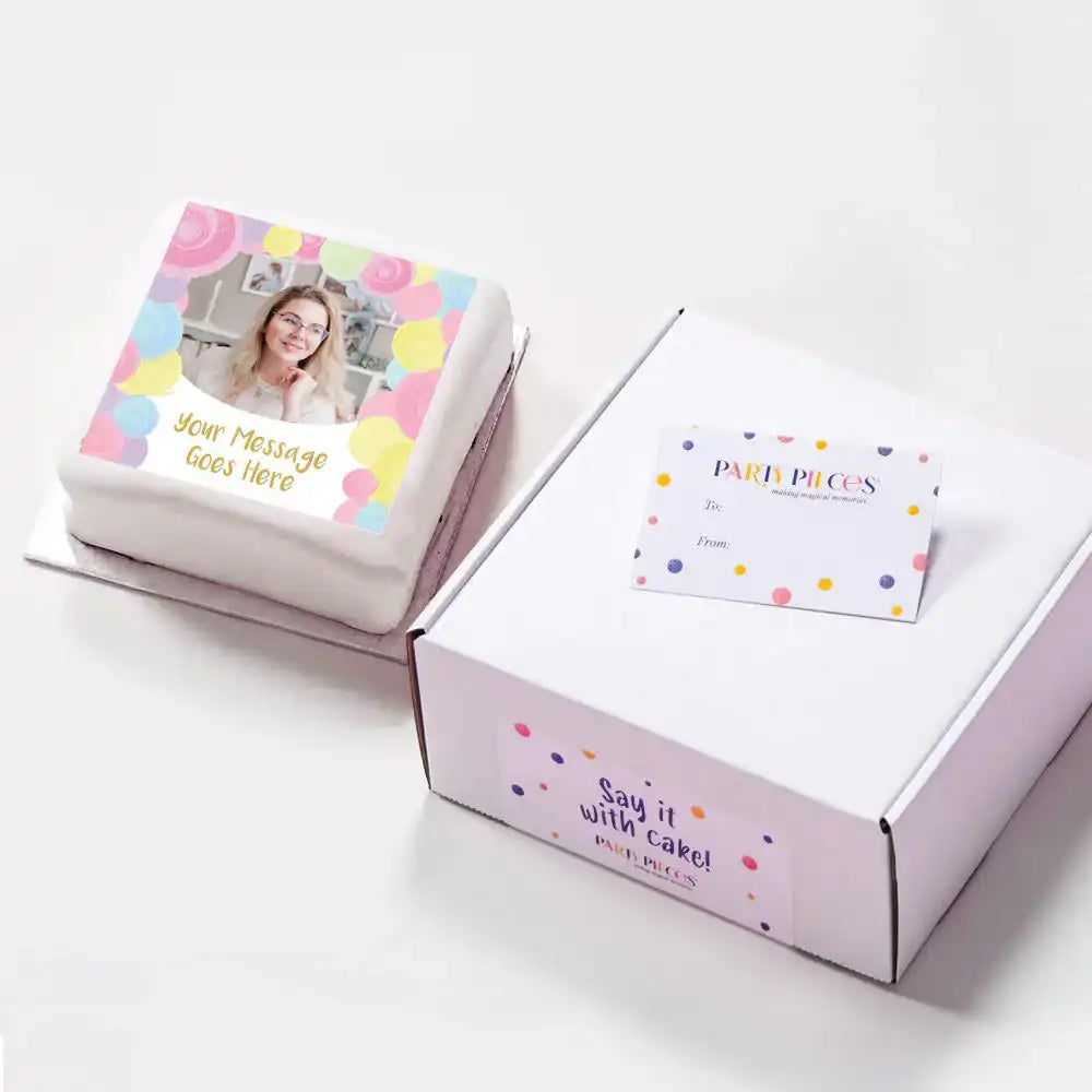 Personalised Photo Cake - Pastel Circles Photo & Message Small (up to 6 small portions) Personalised Cake