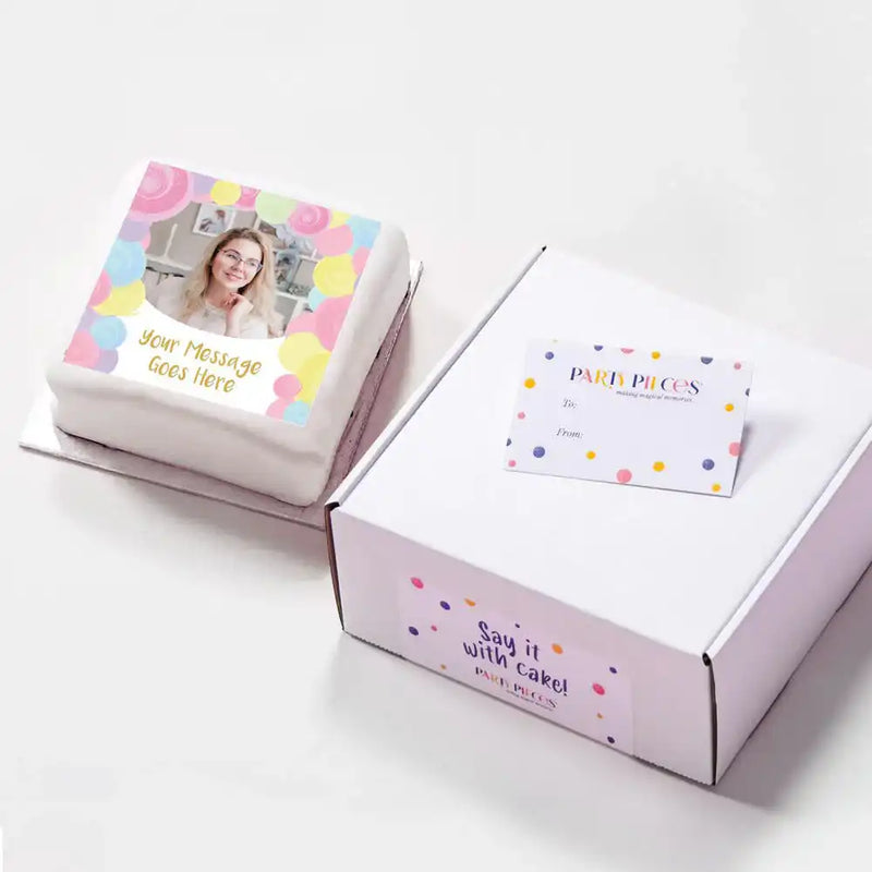 Personalised Photo Cake - Pastel Circles Photo & Message Small (up to 6 small portions) Personalised Cake