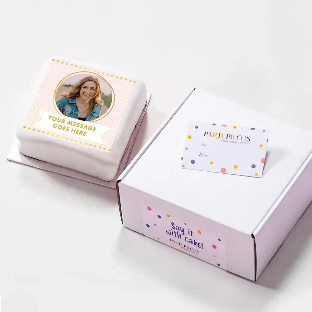 Personalised Photo Cake - Pink Pastel Perfection Photo & Message Small (up to 6 small portions) Personalised Cake