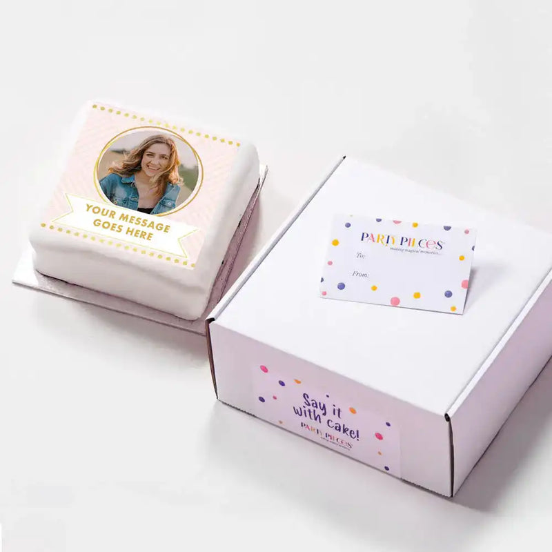 Personalised Photo Cake - Pink Pastel Perfection Photo & Message Small (up to 6 small portions) Personalised Cake